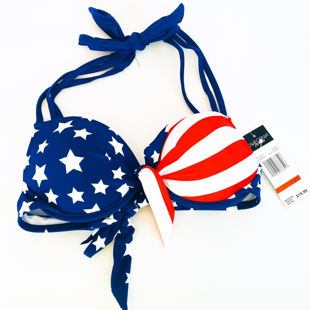 NEW California Waves 4th July USA Flag Padded Lift Bikini Top Size XS LIFT